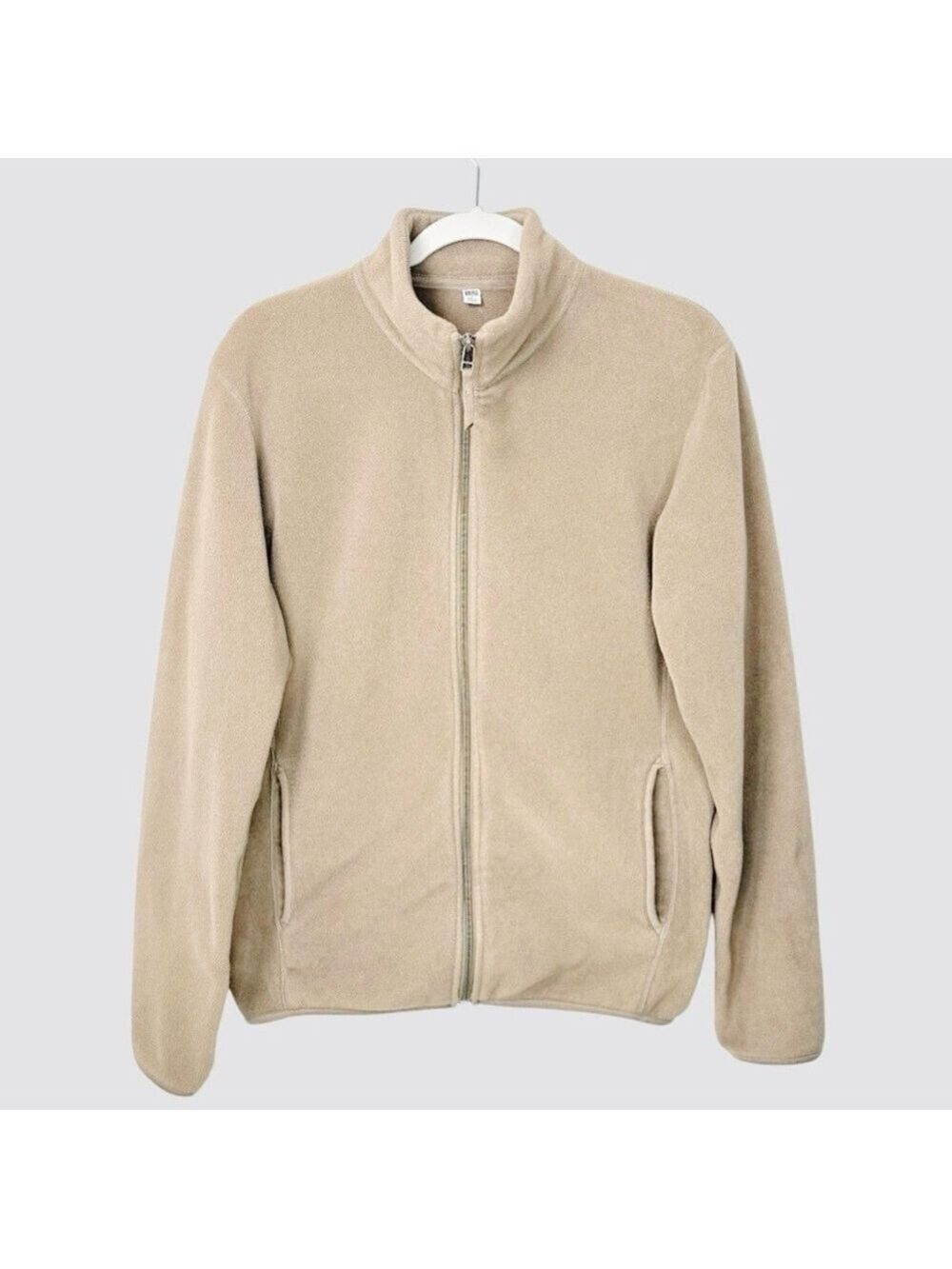 Uniqlo Sherpa Fleece Jacket Beige Full Zip 2010s Gorpcore Granola Grandpa Sleaze